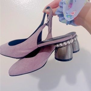 Charles Keith Elegant cute sling back, heels with pearls